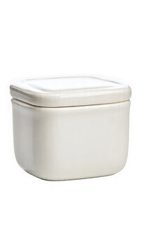 White plastic food storage container with lid