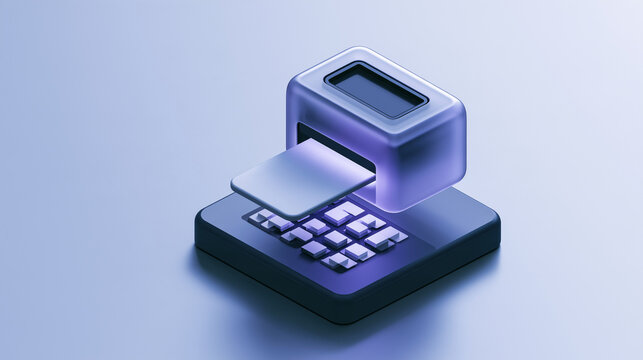 Futuristic calculator with floating display and numeric keypad