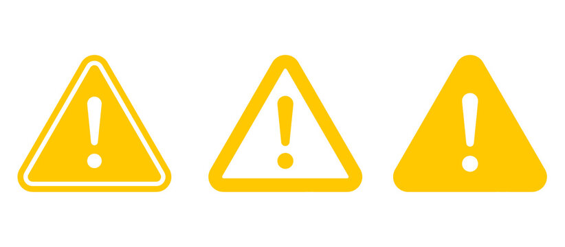 Warning Attention and Caution Sign Icon Set. Yellow Hazard and Exclamation Symbols. Vector Illustration.