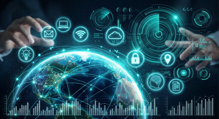 Fototapeta premium Business Tech Concept with Interactive Touch Control Over Global Network