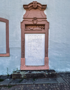 Trier, Germany, Europe - July 25, 2026: Historical memorial stone of Simeon of Trier, a saint and a Byzantine monk and recluse. Plate is set on south corner of Porta Nigra.