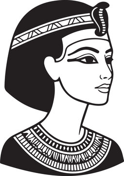 Egyptian queen Cleopatra profile bust line art vector illustration. Ancient mythological royalty head portrait wearing headband with uraeus cobra isolated