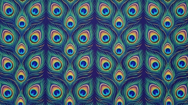 Seamless pattern featuring vibrant peacocks feather eye spots