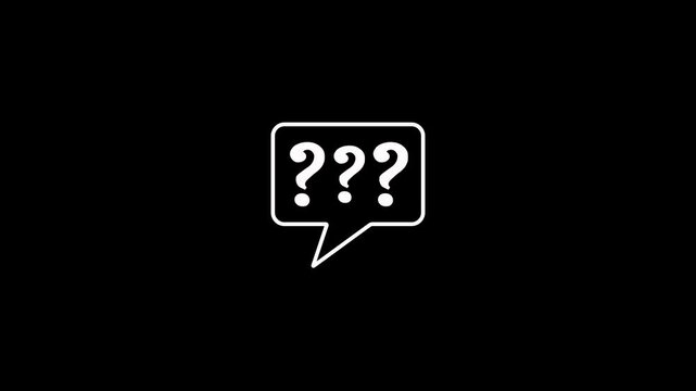 Three question mark icon with speech bubble animation on black background. Punctuation mark with massage boxes animation for FAQ support, problem solving, quizzes, confusion or decision making concept