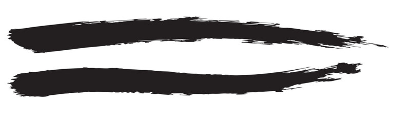 Fototapeta premium Two horizontal parallel black brush strokes with textured edges isolated on a white background