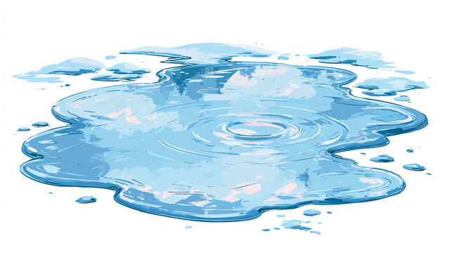 Illustration of a serene blue water puddle with ripples on a white background.