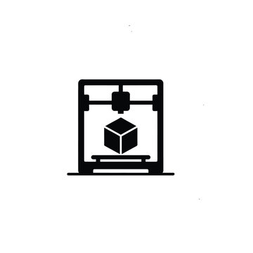 Silhouette of a 3d printer creating a cube a black graphic on a transparent background for digital design additivemanufacturing automation