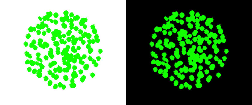 Abstract green dots forming circular shape on white and black background