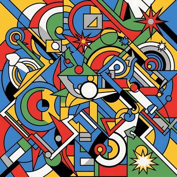 Colorful abstract geometric pattern with overlapping shapes.