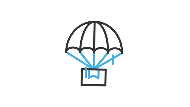 Animated package delivery by parachute icon. Skydiving cardboard box symbol for distribution, logistics service, mobility. Motion graphics video with alpha channel