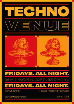 Techno Club Night, event poster, nightlife, nightclub, 