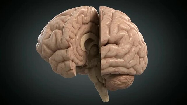 Detailed 3D medical illustration of the human brain, showing major lobes and neurological anatomy.