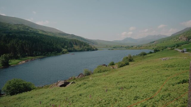 Llynnau Mymbyr lakes in Dyffryn Mymbyr valley near Capel Curig, Eryri National Park, North Wales, UK - 8 September 2026.