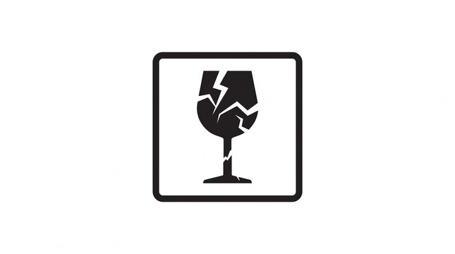 Fragile warning symbol icon with broken glass illustration