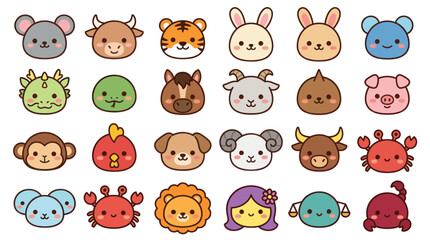 Fototapeta premium Cute animal faces collection