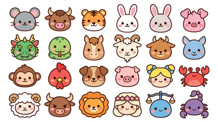 Obraz premium Cute animal faces collection