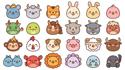 Obraz premium Cute animal faces collection