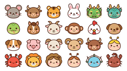 Obraz premium Cute animal faces collection