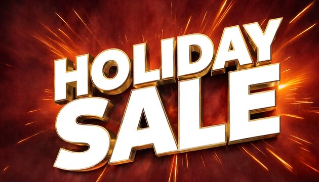 3D holiday sale lettering displayed against a deep red background with intense light bursts seasonal discount shopping event promotional text 3D typography winter sale big savings e commerce