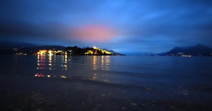 Landscape at dawn on the Borromean islands on lake Maggiore.