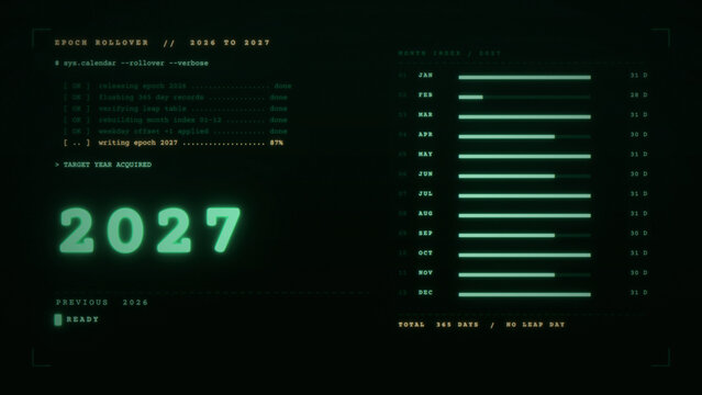 2027 Year Rollover on Green Terminal Screen
