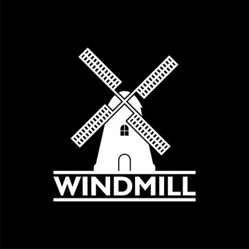 Old windmill simple sign icon isolated on black background