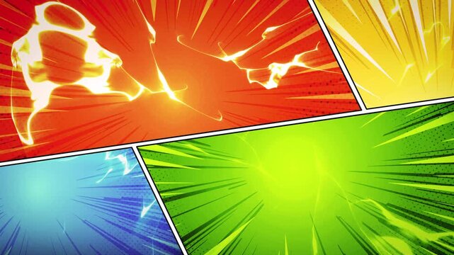 Comic Book Background Animation With Energy Fx
A fun textured comic books page background with energy rays fx and explosive sunbeams effects for a dynamic composition