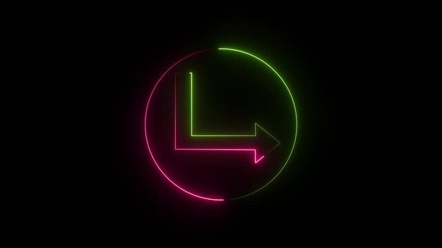 Glowing and right arrow isolated on transparent background. road signal information position sign symbol on black background. neon line icon 4k animation...