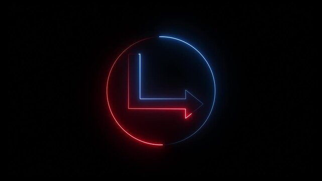 Glowing and right arrow isolated on transparent background. road signal information position sign symbol on black background. neon line icon 4k animation...