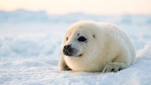 harp seal close up at morning light on gulf of st lawrence canada ice floe video