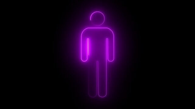 glowing neon purple man icon glowing animation saber video on black background.