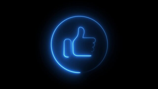 Abstract neon hand symbol two finger icon animation on black background.. Like icon. Blue color cyan animation saber video . And black background .