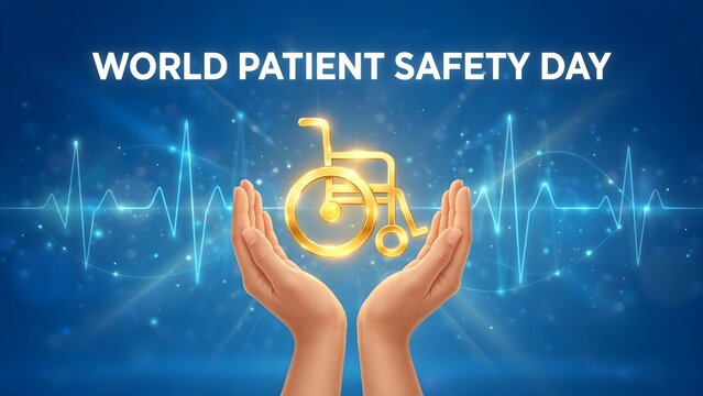 Hands protecting a wheelchair representing world patient safety day awareness concept