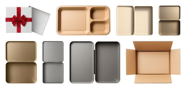 PNG Various empty packaging boxes displayed on transparent background