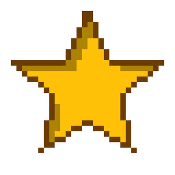 Pixel Art Star 8 Bit Retro Video Game Yellow Star Icon Transparent Background