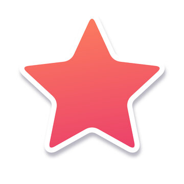 Die Cut Star Sticker Pink Coral White Border Drop Shadow Transparent Background