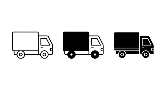 Delivery Truck Icons, Cargo Van Vector Graphics, Logistics Vehicle Symbols, Transportation Set