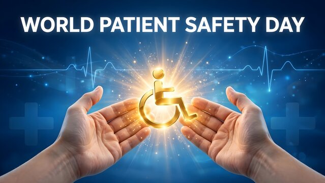 Hands protecting a wheelchair representing world patient safety day awareness concept