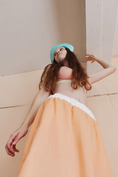 Fashion portrait woman in pastel color