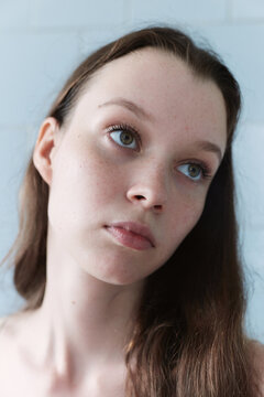 Natural Beauty Portrait Woman with Freckles