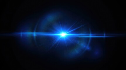 Fototapeta premium Dynamic blue light flare with a dark abstract background for digital design