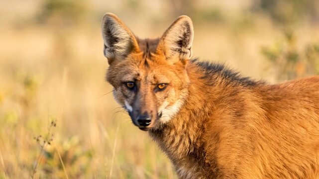 maned wolf close up at morning light in brazilian cerrado video