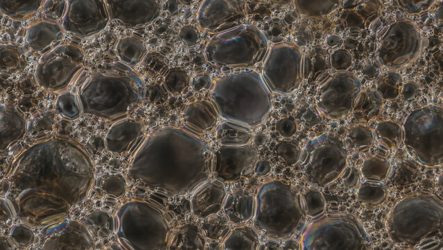 Soap foam bubbles macro closeup showing iridescent lather texture against dark background