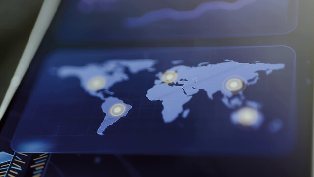 World map with glowing regional markers