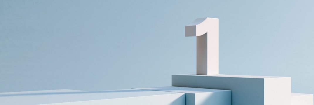 A large white numeral 1 on geometric platforms with clean space on the left for branding or messaging.