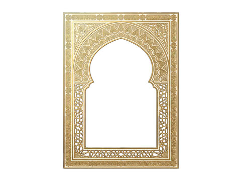 Ornate golden moorish archway frame with intricate details isolated on transparent background