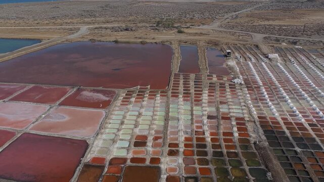Aerial view of salt pans in Qurayyat, Oman.