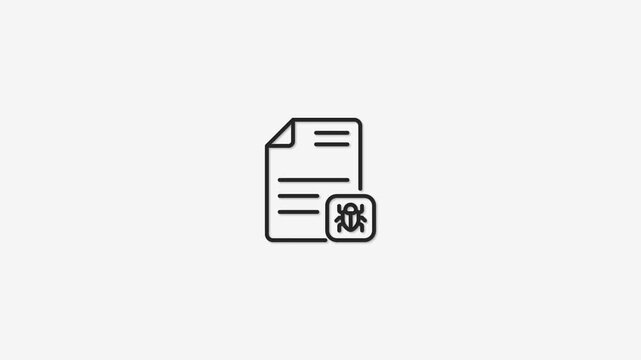 Document with bug icon on screen, representing software error or glitch concept, simple flat illustration.