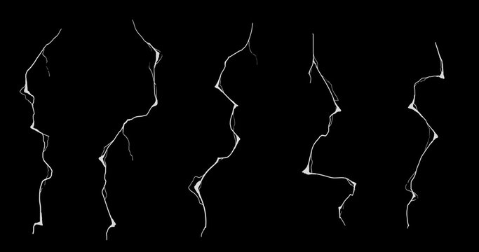 Flash of lightning beam streak electric energy effect in back and white alpha background