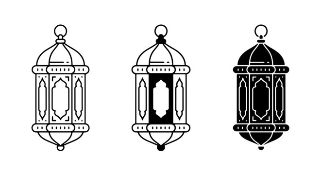 Islamic Lantern Icons, Ramadan Fanoos Vector Set, Arabic Ornate Lamp Graphics